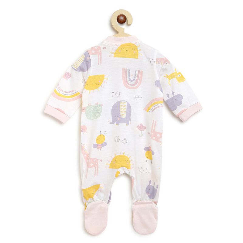 Infant Pink Printed Front Opening Babysuit image number 1